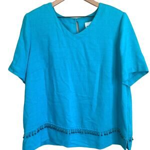 Women's Teal Boxy Top Size 16 Lightweight Beaded Embellished Coastal Beachy